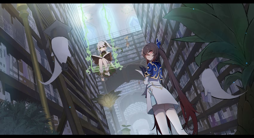 hu tao, nahida, and boo tao (genshin impact) drawn by qixia