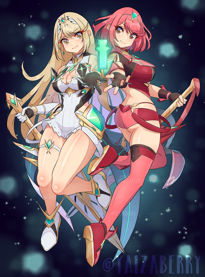 pyra and mythra (xenoblade chronicles and 1 more) drawn by yaizaberry
