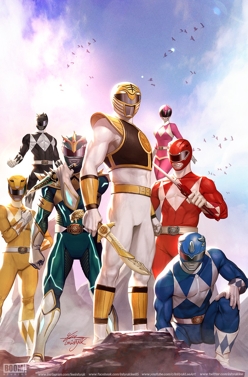 tyranno ranger, dragon ranger, ptera ranger, mighty morphin green ranger, mighty morphin red ranger, and 9 more (super sentai and 5 more) drawn by in-hyuk_lee