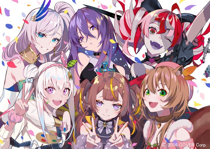 kureiji ollie, moona hoshinova, pavolia reine, ayunda risu, anya melfissa, and 1 more (hololive and 1 more) drawn by lam_(ramdayo)