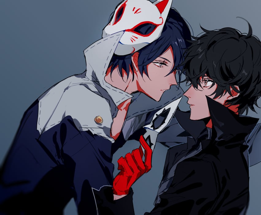 amamiya ren, joker, kitagawa yuusuke, and fox (persona and 1 more) drawn by noren_(noren1512)