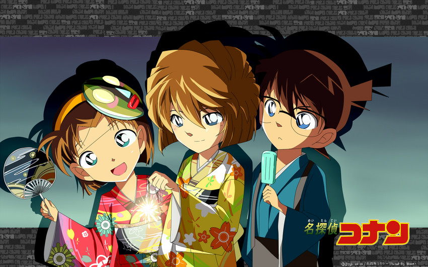 edogawa conan, haibara ai, and yoshida ayumi (meitantei conan) drawn by bison_cangshu