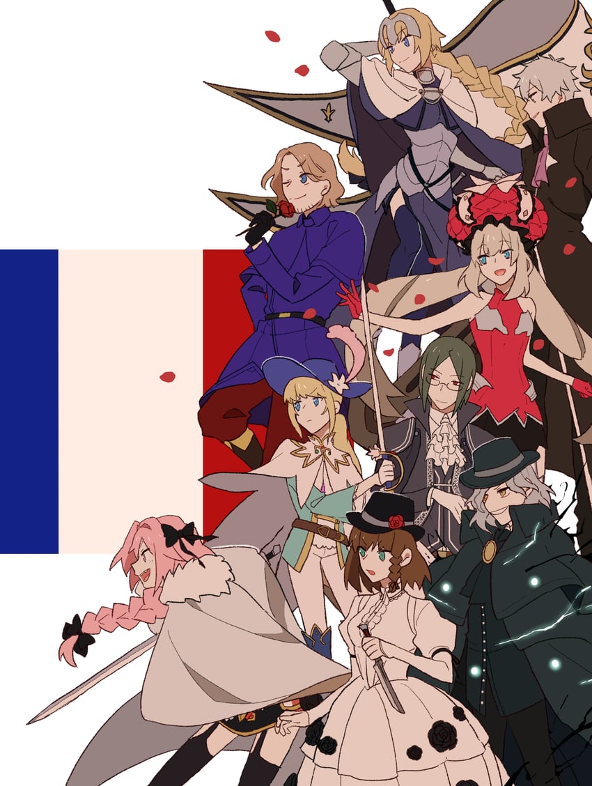 jeanne d'arc, astolfo, marie antoinette, edmond dantes, france, and 4 more (fate and 2 more) drawn by kome_043