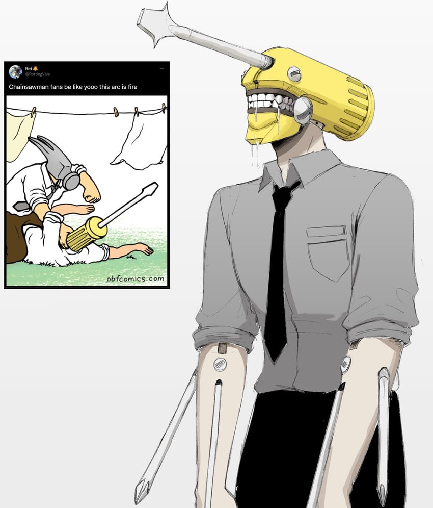 mr. hammer (chainsaw man and 1 more) drawn by k3nnyn3v