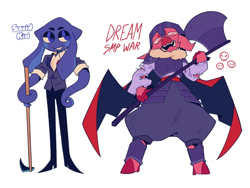 technoblade and im a squid kid (minecraft youtube and 1 more) drawn by vivi_(viridescenttemple)