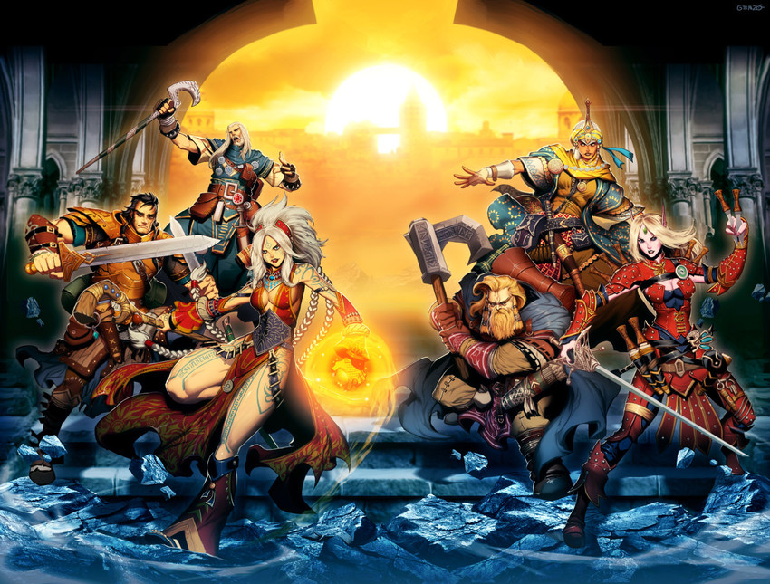 valeros, merisiel, seoni, ezren, kyra, and 1 more (pathfinder) drawn by genzoman