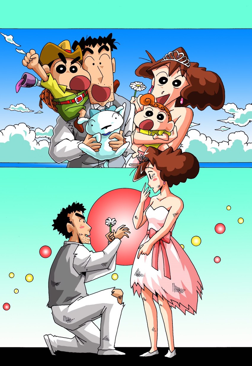 nohara shinnosuke, nohara misae, nohara hiroshi, nohara himawari, and shiro (crayon shin-chan) drawn by studio_viga