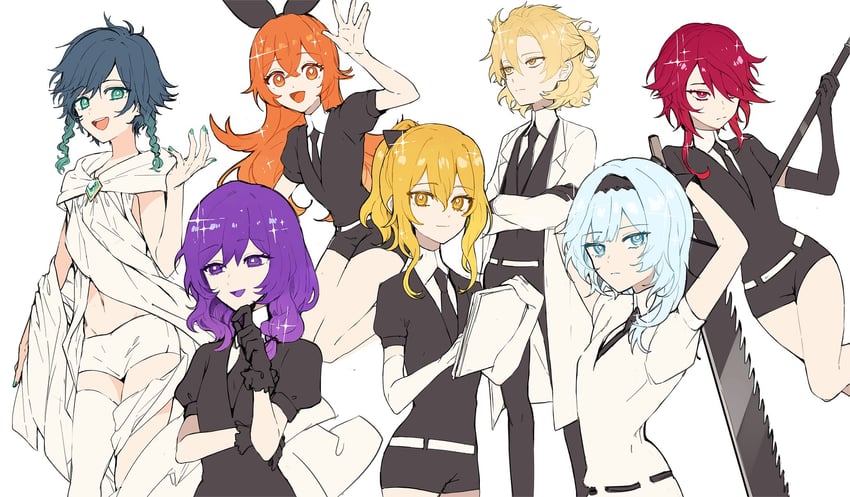 venti, eula, jean, amber, albedo, and 2 more (genshin impact and 1 more) drawn by fluffynyans