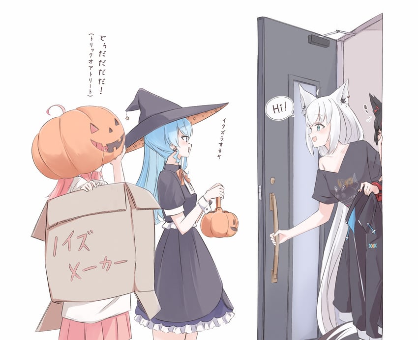 shirakami fubuki, hoshimachi suisei, sakura miko, and kurokami fubuki (hololive) drawn by chamomile_(kazumasa)