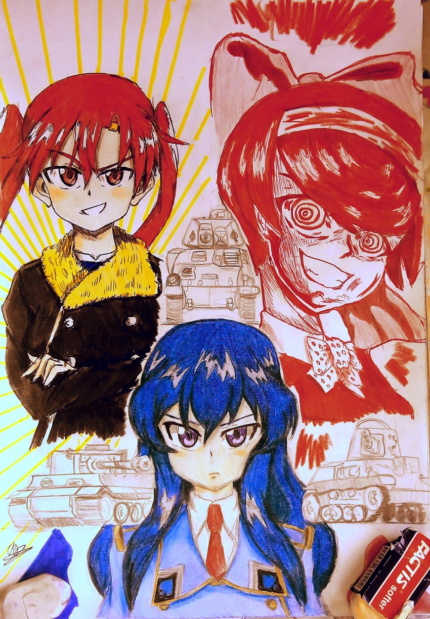 tsuruki shizuka, nakasuga emi, and eclair (girls und panzer and 3 more) drawn by shaman_garupan