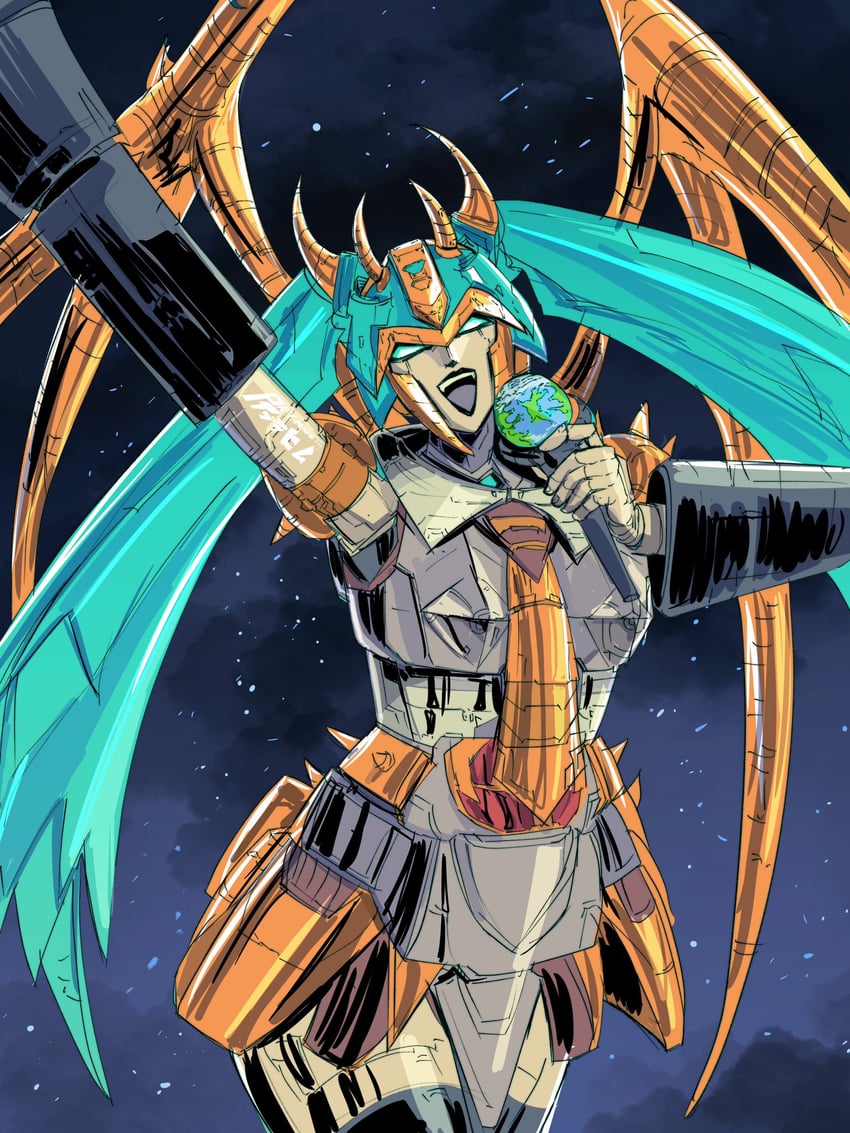 hatsune miku and unicron (vocaloid and 2 more) drawn by primusibi