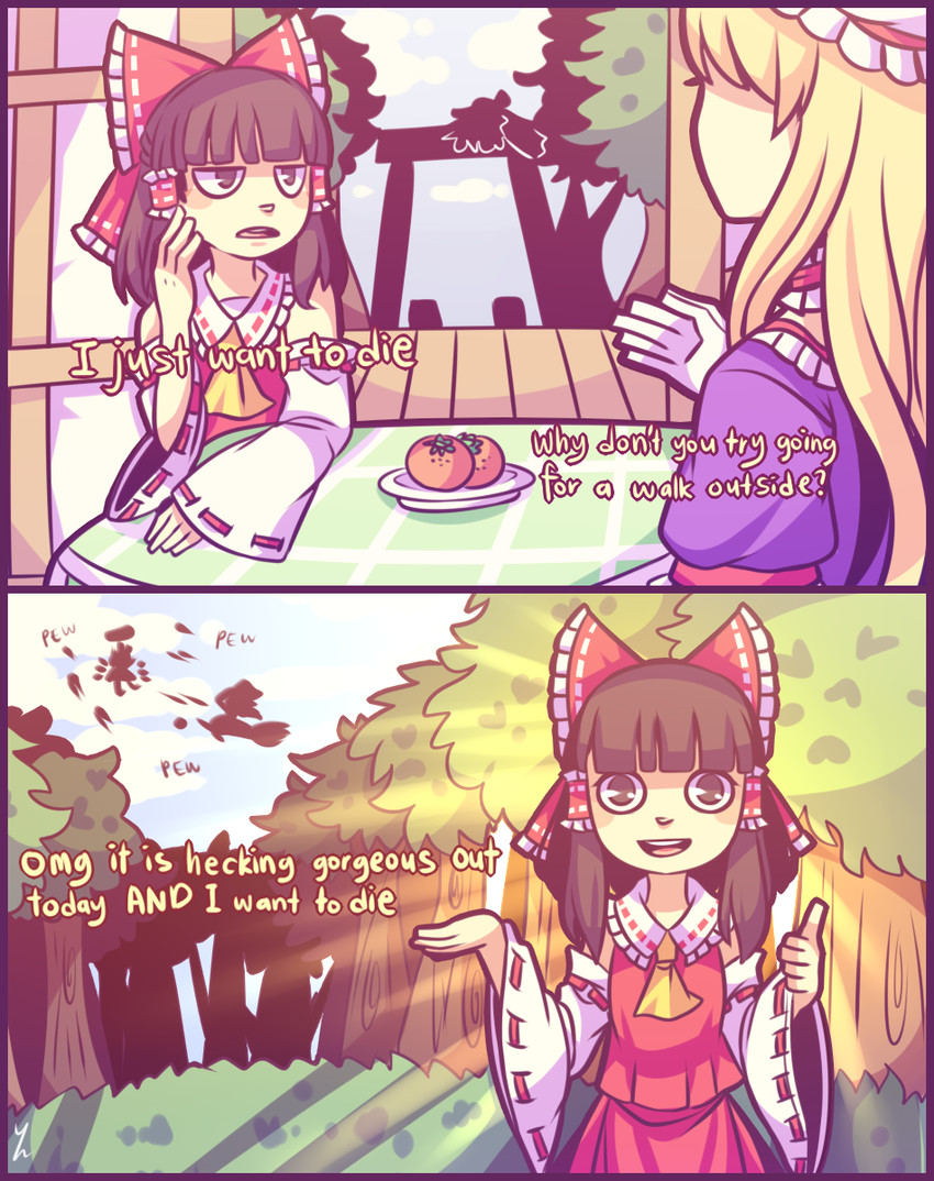 hakurei reimu, kirisame marisa, cirno, and yakumo yukari (touhou) drawn by yatsunote