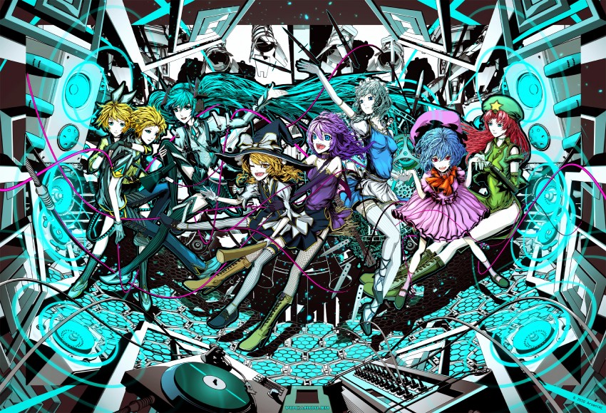 hatsune miku, kirisame marisa, remilia scarlet, izayoi sakuya, hong meiling, and 3 more (touhou and 1 more) drawn by arsenixc