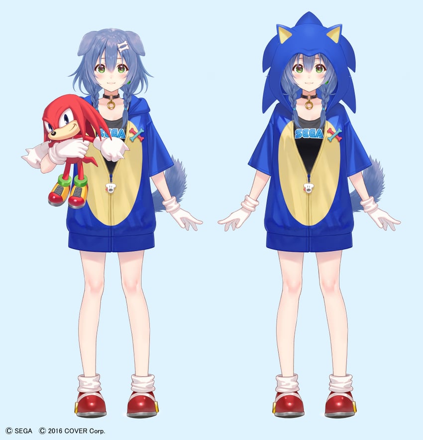 inugami korone, sonic the hedgehog, knuckles the echidna, and hoso-inu (hololive and 2 more) drawn by fukahire_(ruinon)