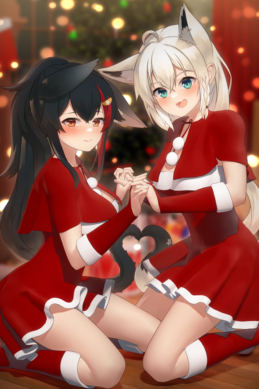 shirakami fubuki and ookami mio (hololive) drawn by shirai_yu