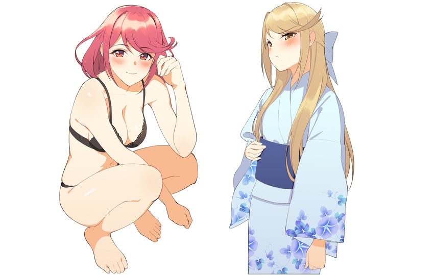 pyra and mythra (xenoblade chronicles and 1 more) drawn by goumudan