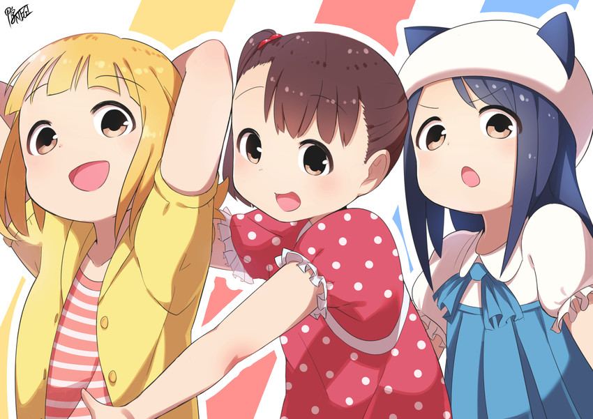 aoyama kotoha, kise saki, and akamatsu yui (mitsuboshi colors) drawn by kamonegi_(meisou1998)