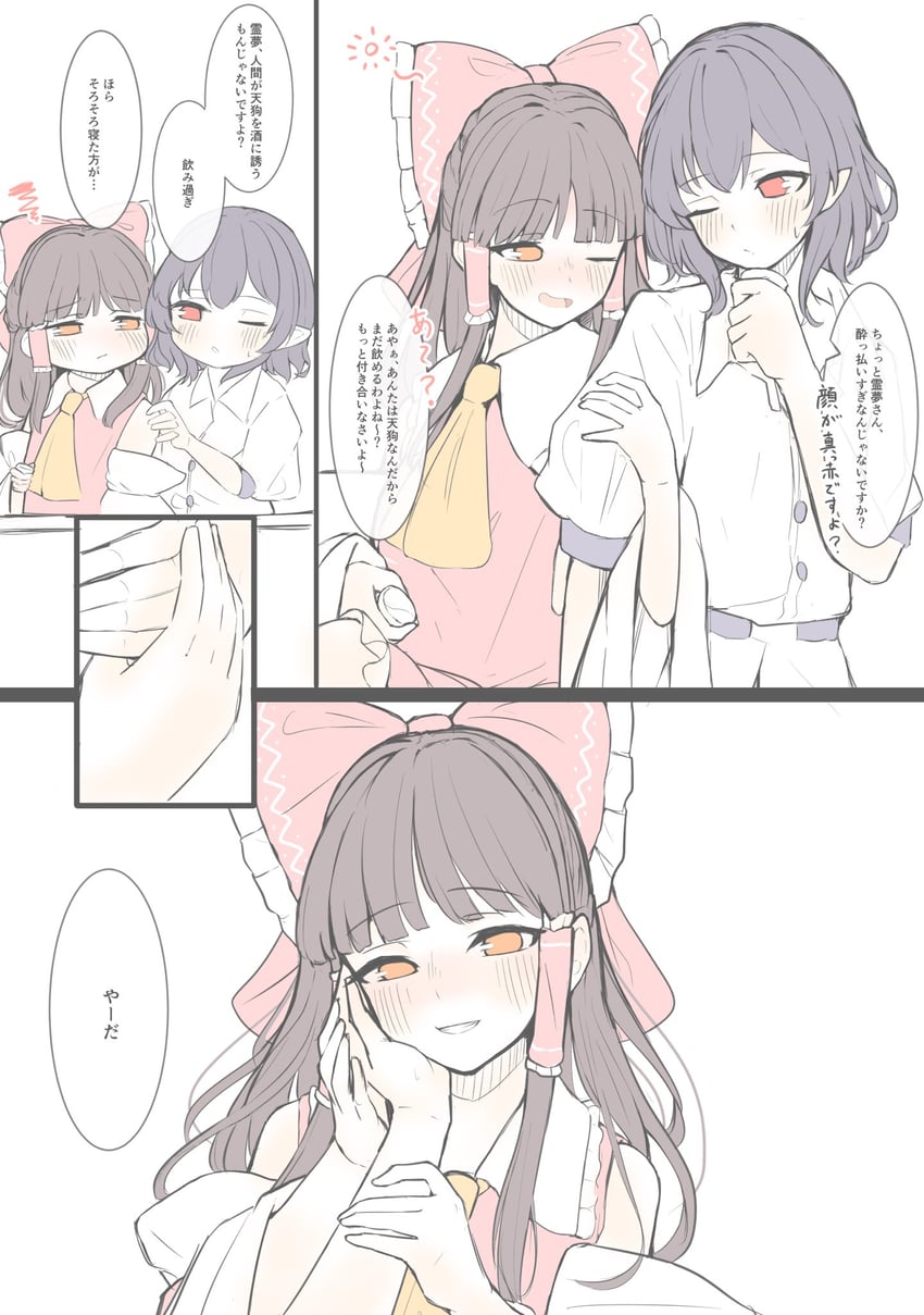 hakurei reimu and shameimaru aya (touhou) drawn by seele_(chanseele0128)