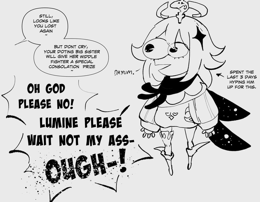 paimon (genshin impact and 1 more) drawn by nyantcha