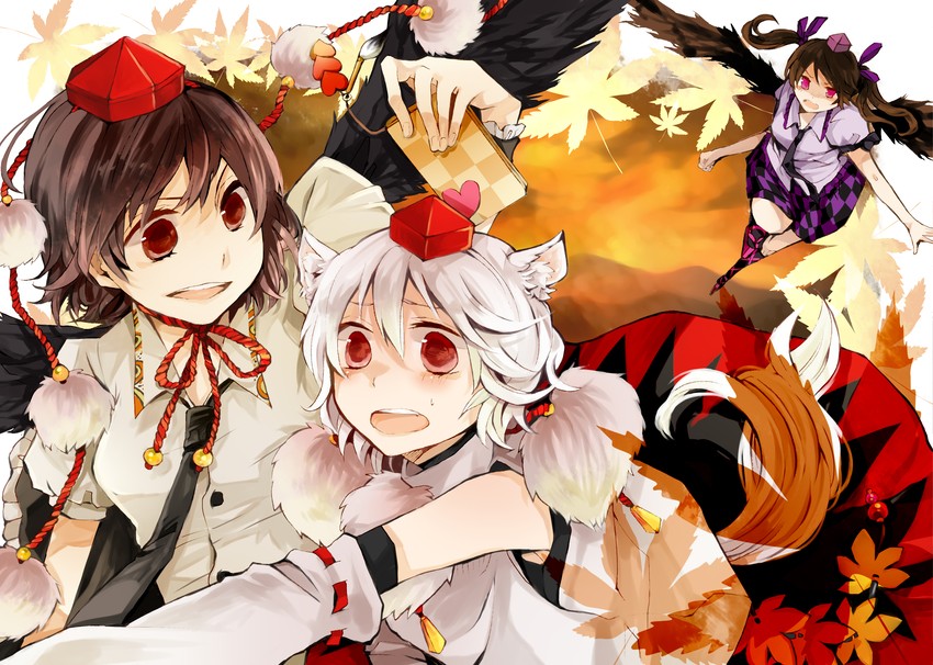 shameimaru aya, inubashiri momiji, and himekaidou hatate (touhou) drawn by nozaki_tsubata