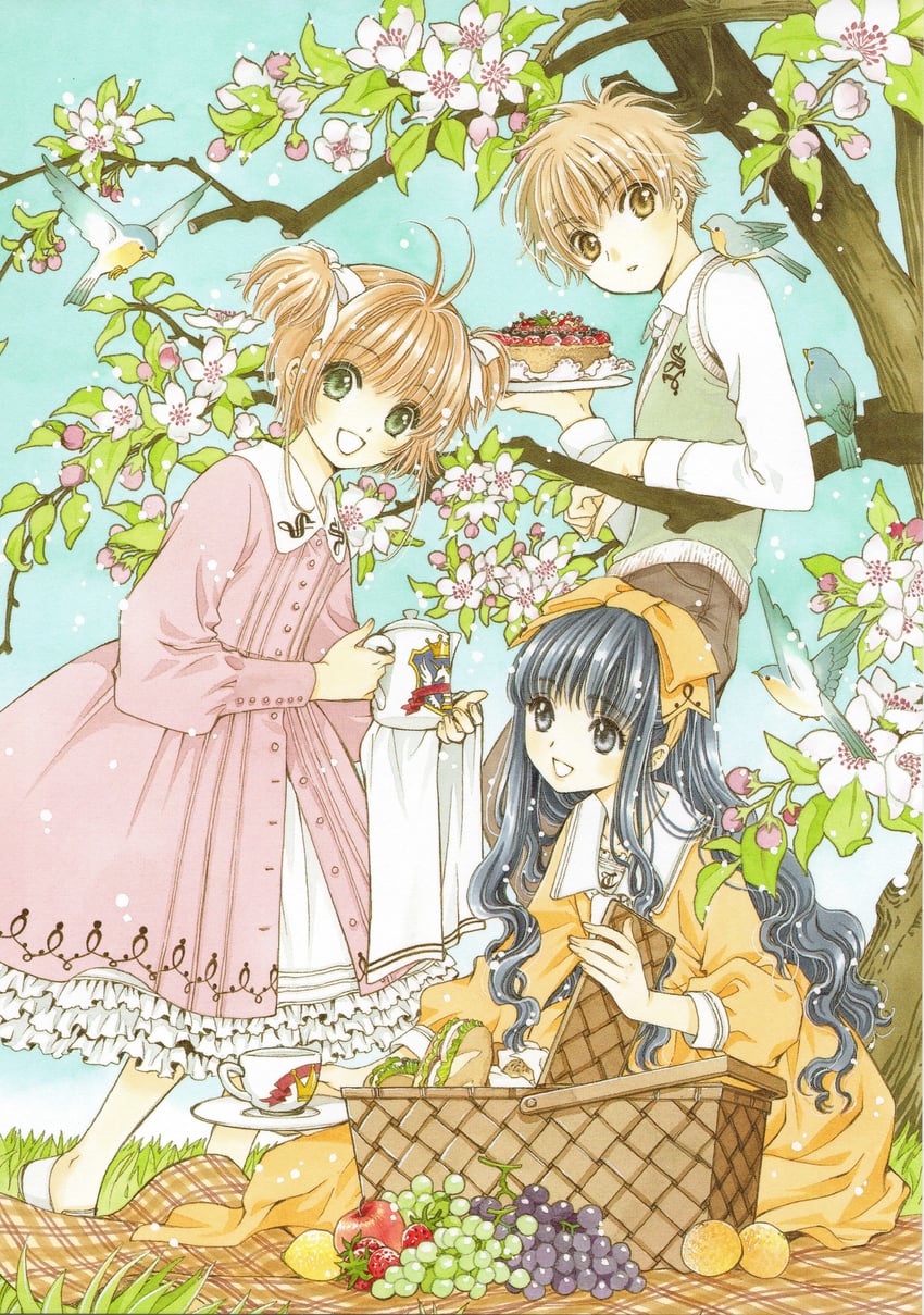 kinomoto sakura, daidouji tomoyo, and li syaoran (cardcaptor sakura) drawn by clamp_(circle)