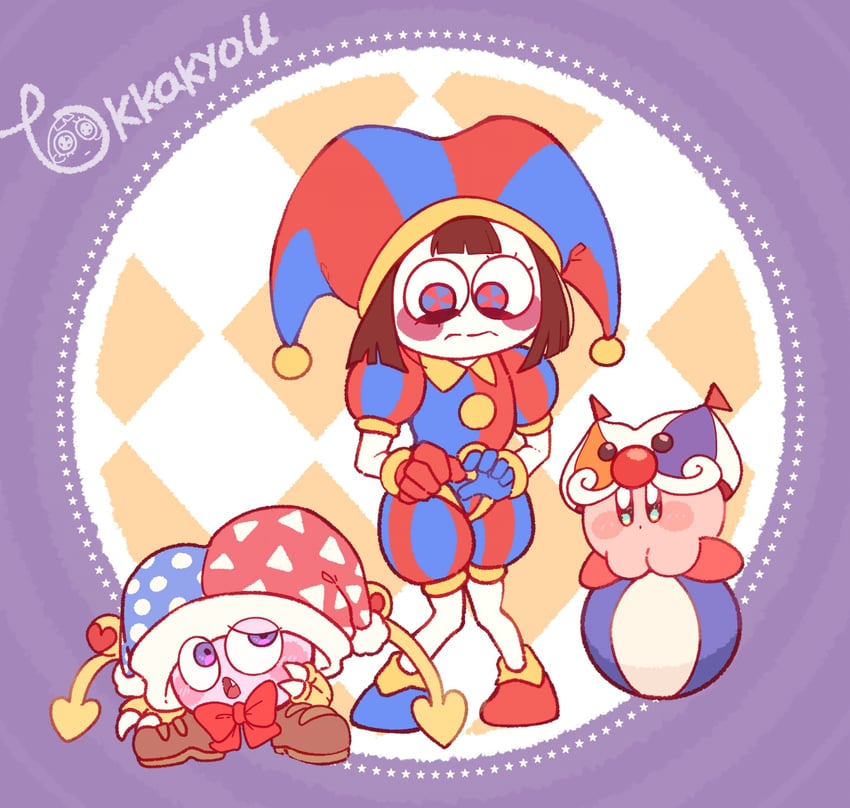 kirby, pomni, marx, and circus kirby (kirby and 1 more) drawn by tokkakyou