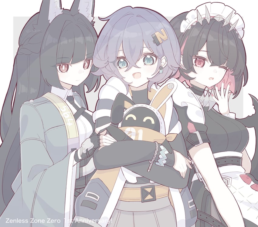 ellen joe, hoshimi miyabi, belle, and eous (zenless zone zero) drawn by zzzii0