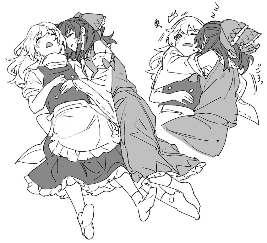 hakurei reimu and kirisame marisa (touhou) drawn by mero_(starfish_jcs)