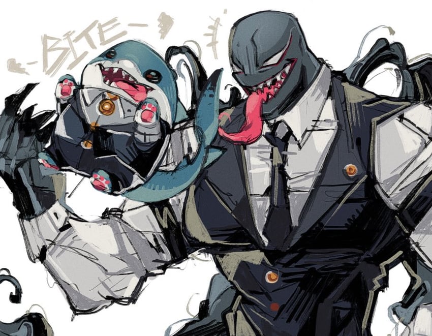 venom and jeff the land shark (marvel and 2 more) drawn by dotori_012