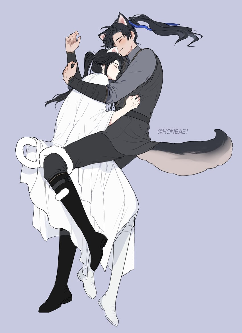 chu wanning and mo ran (erha he ta de bai mao shizun) drawn by honbae