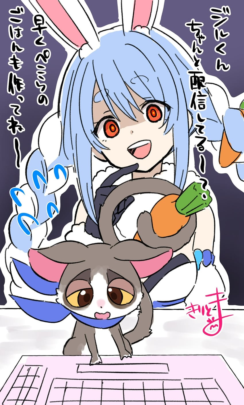 usada pekora, don-chan, and jiru-kun (hololive) drawn by kiritoma