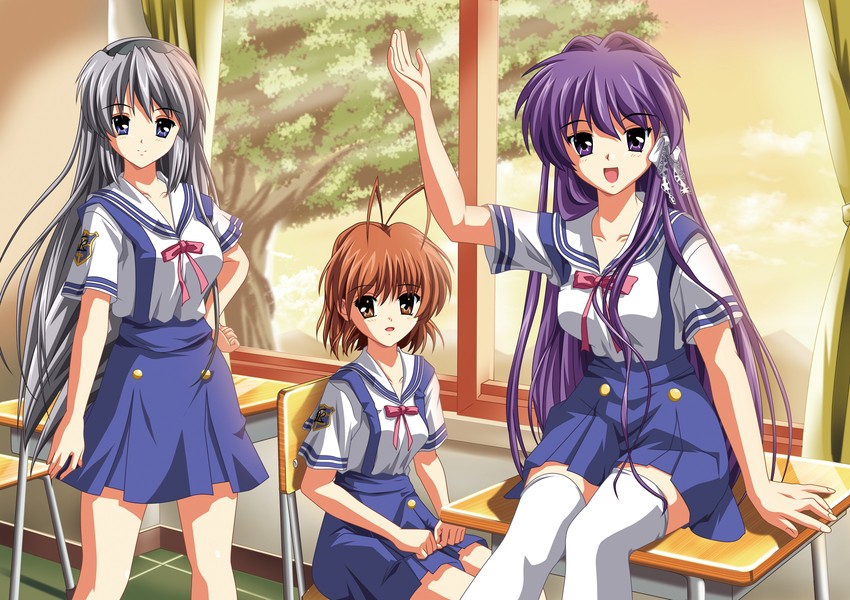 furukawa nagisa, fujibayashi kyou, and sakagami tomoyo (clannad) drawn by zixia_(msl)