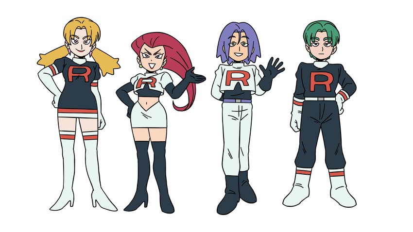 jessie, james, butch, and cassidy (pokemon) drawn by kiana_mai