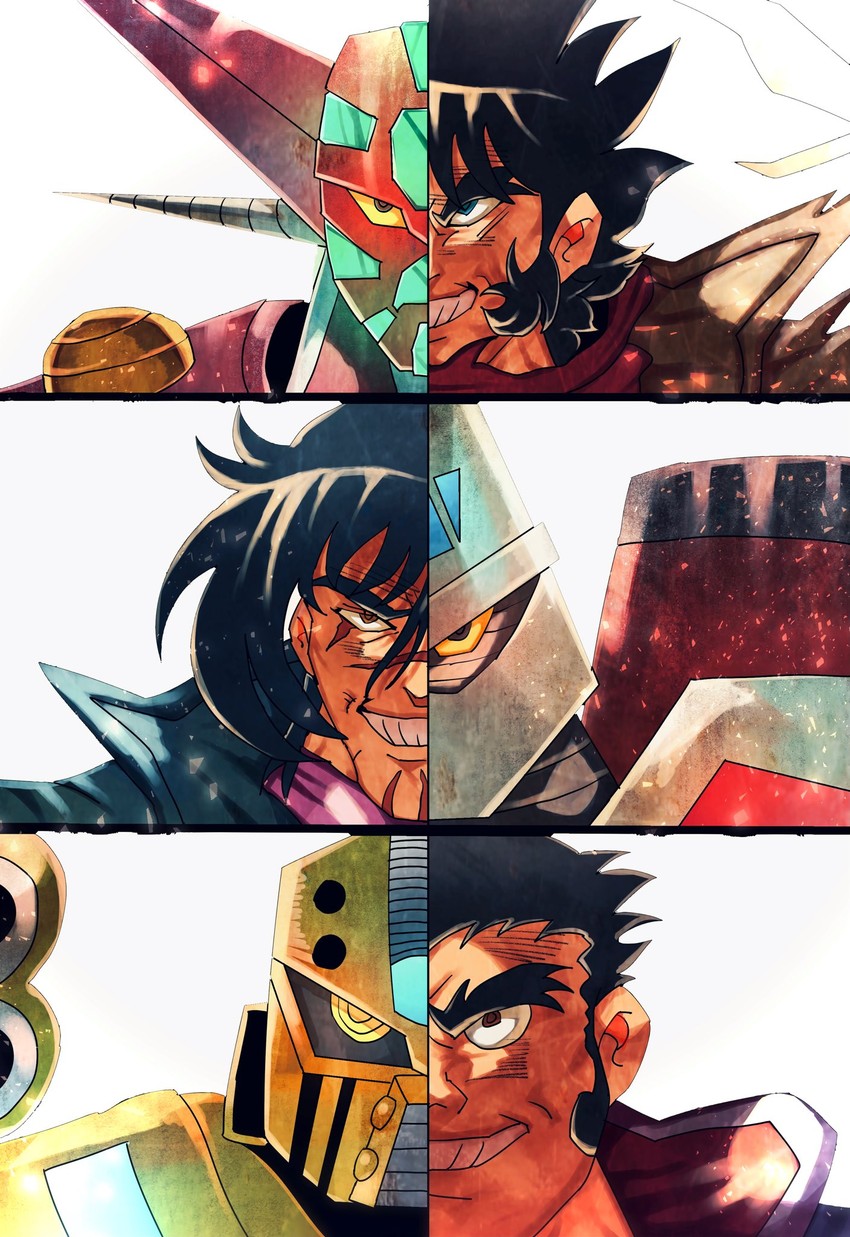 nagare ryoma, shin getter-1, jin hayato, kuruma benkei, shin getter-2, and 1 more (getter robo and 1 more) drawn by slllle1