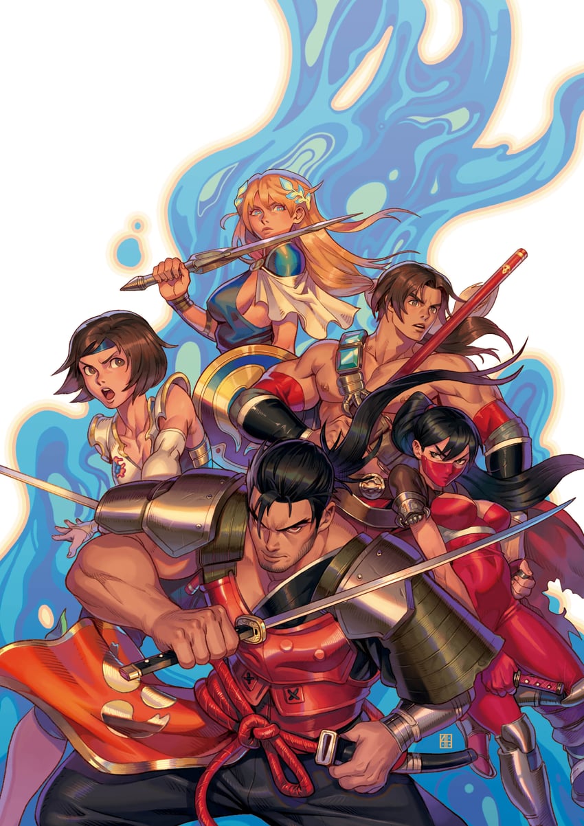 sophitia alexandra, taki, chai xianghua, mitsurugi heishirou, and kilik (soulcalibur) drawn by absolum_art