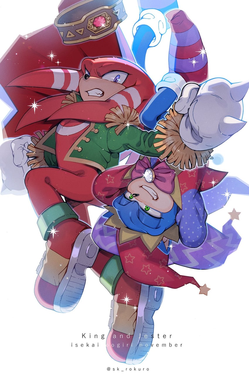 sonic the hedgehog and knuckles the echidna (sonic and 1 more) drawn by sk_rokuro