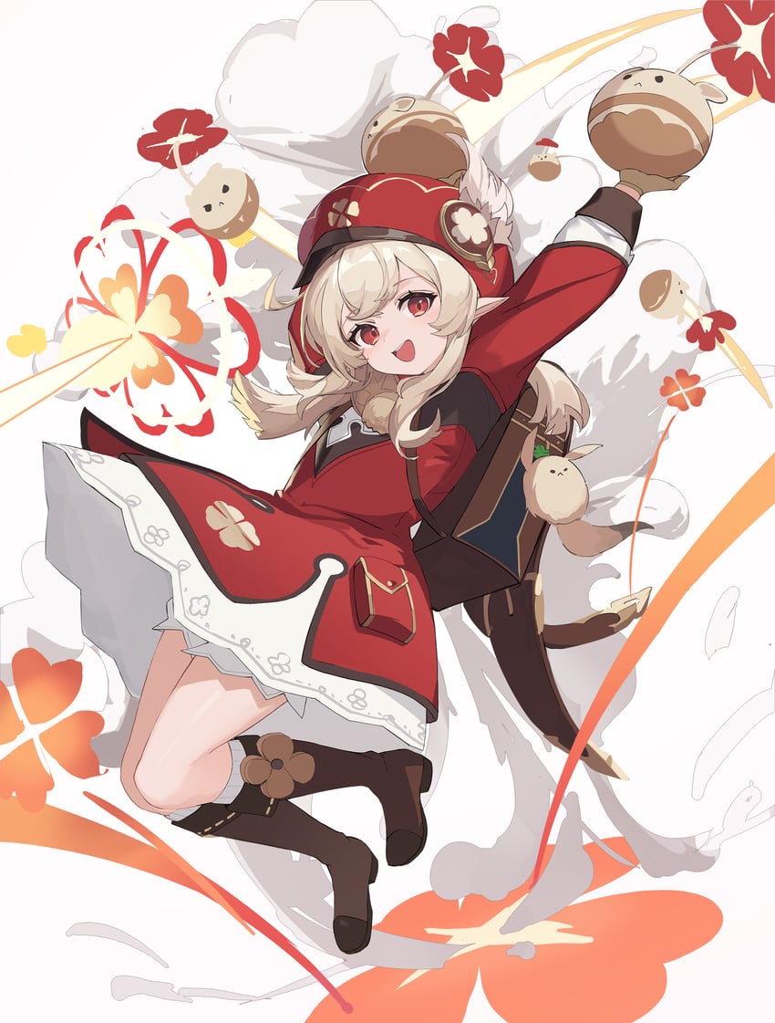 klee, dodoco, and jumpy dumpty (genshin impact) drawn by eruthika