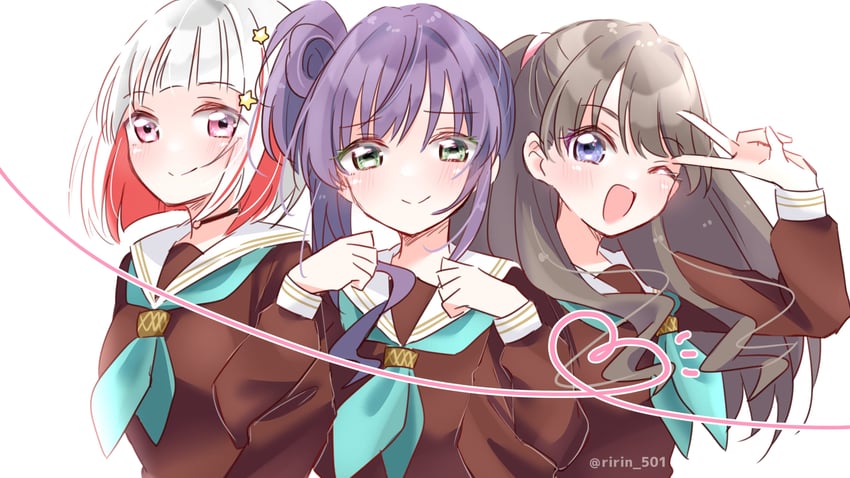 fujishima megumi, otomune kozue, and yugiri tsuzuri (love live! and 1 more) drawn by ririn_(ririn_501)