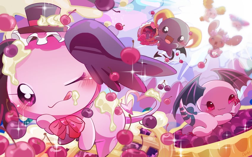mocha, berry, chiffon, azuki, and cherry (sanrio and 1 more) drawn by hiyoko_at