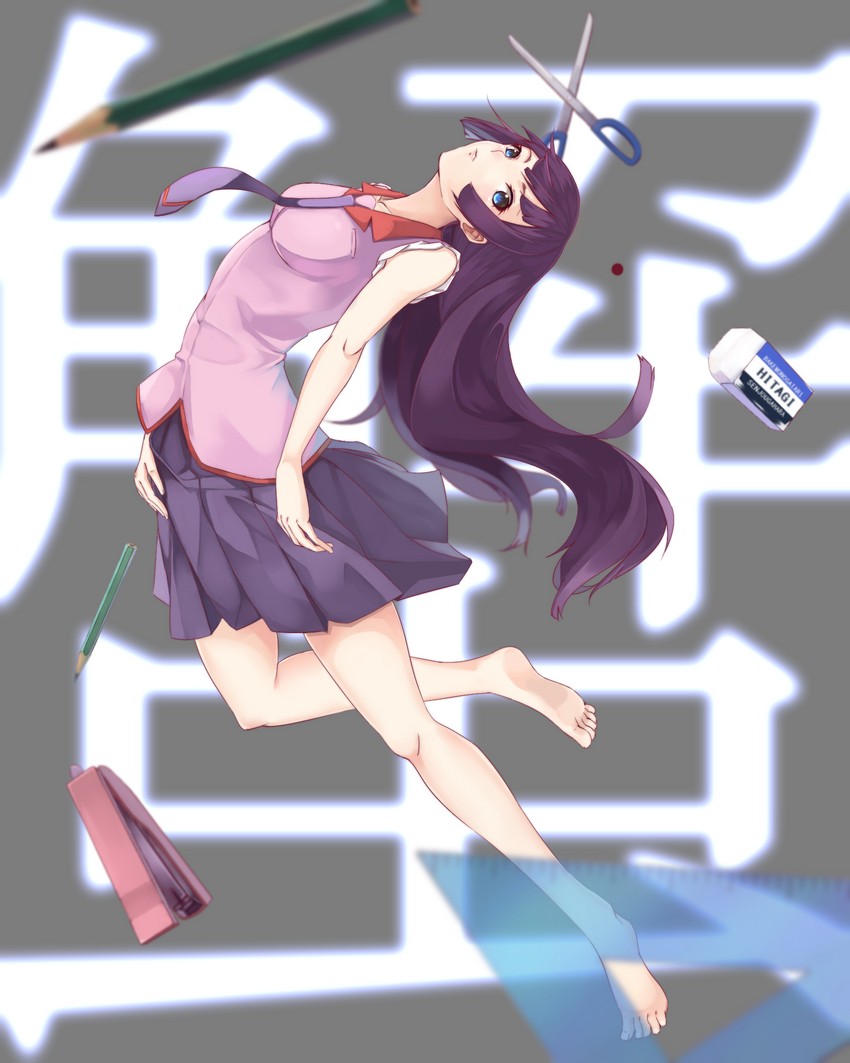 senjougahara hitagi (monogatari and 1 more) drawn by kouren_go