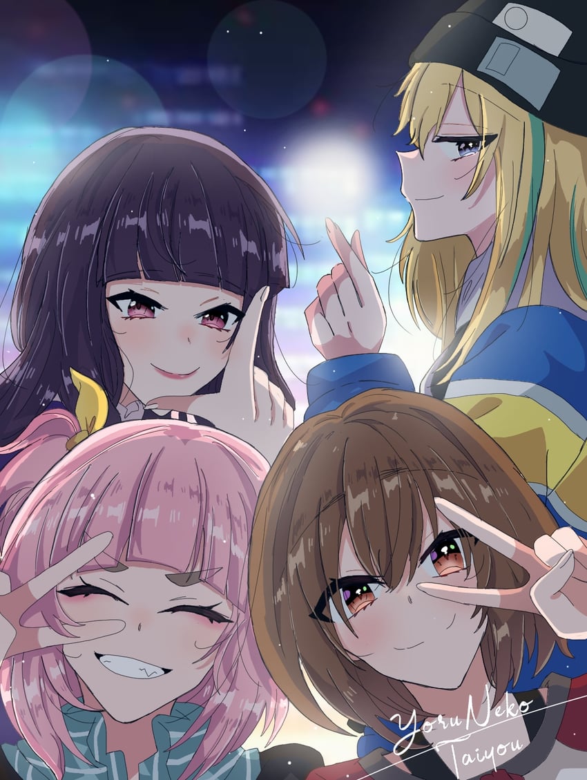yamanouchi kano, kouzuki mahiru, watase kiui, and takanashi kim anouk mei (yoru no kurage wa oyogenai) drawn by yoruneko_(liampadolina)