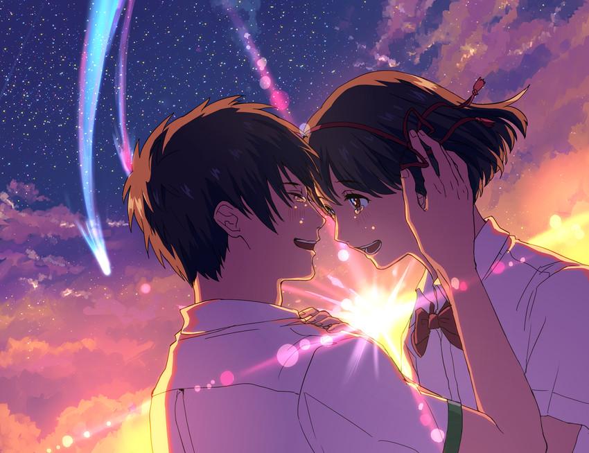 miyamizu mitsuha and tachibana taki (kimi no na wa.) drawn by rara_(pql-amz)