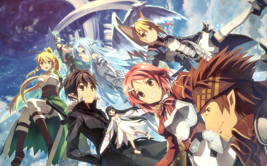 asuna, kirito, sinon, leafa, silica, and 4 more (sword art online) drawn by yuuki_tatsuya