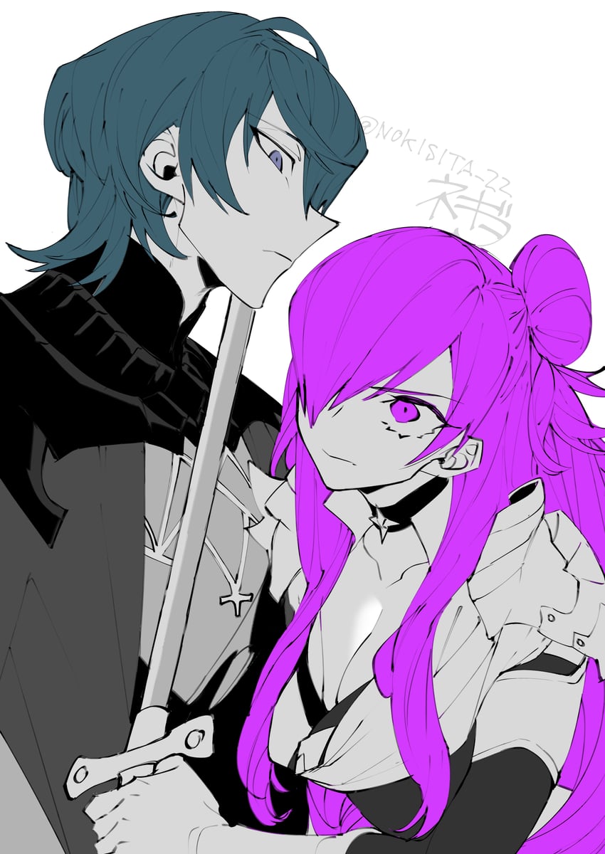 male byleth and female shez (fire emblem and 2 more) drawn by negiwo