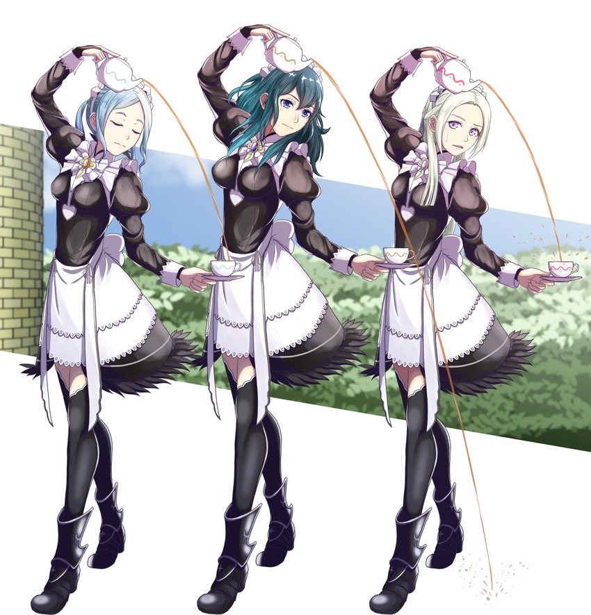 female byleth, edelgard von hresvelg, flora, and kakuma ai (fire emblem and 2 more) drawn by sukkirito_(rangusan)