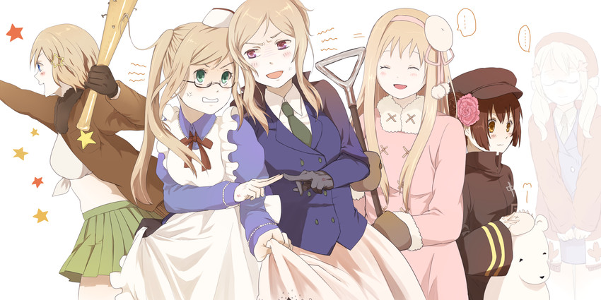 america, united kingdom, russia, france, china, and 2 more (axis powers hetalia) drawn by sumaki_(syukura)