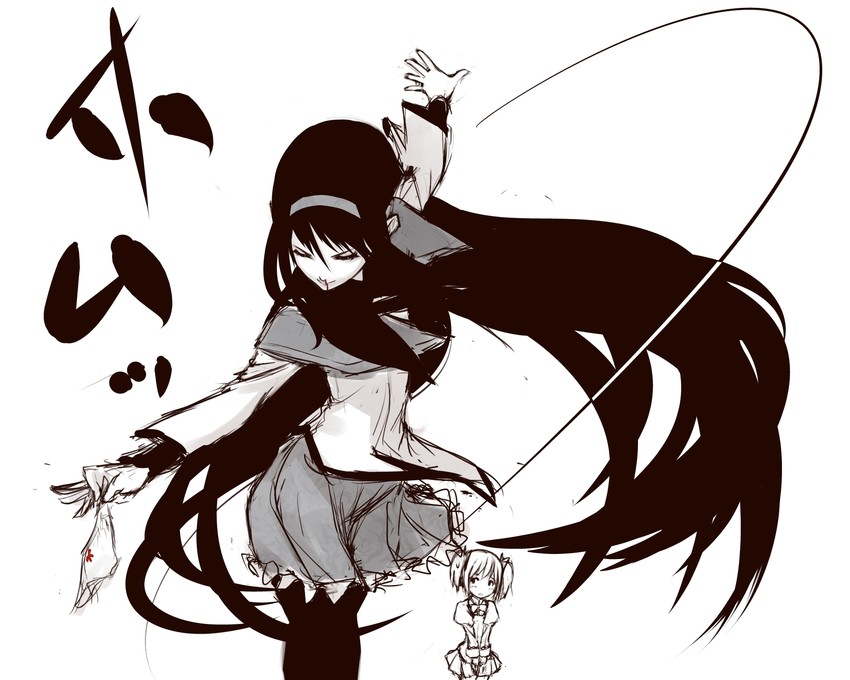 akemi homura and kaname madoka (mahou shoujo madoka magica) drawn by koharu_nosuke