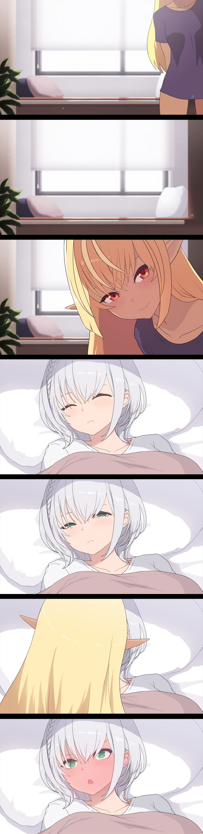 shirogane noel and shiranui flare (hololive) drawn by cait_aron
