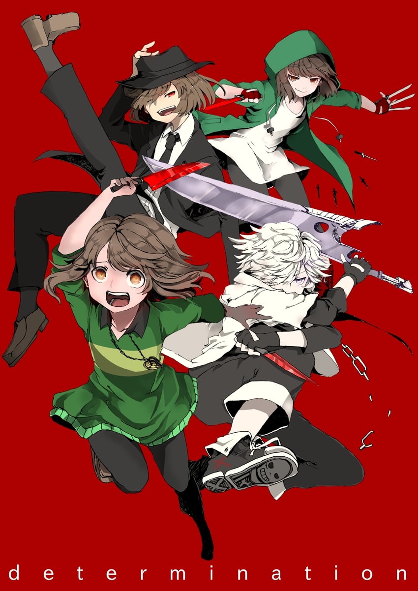 chara and sans (undertale and 3 more) drawn by yokogon
