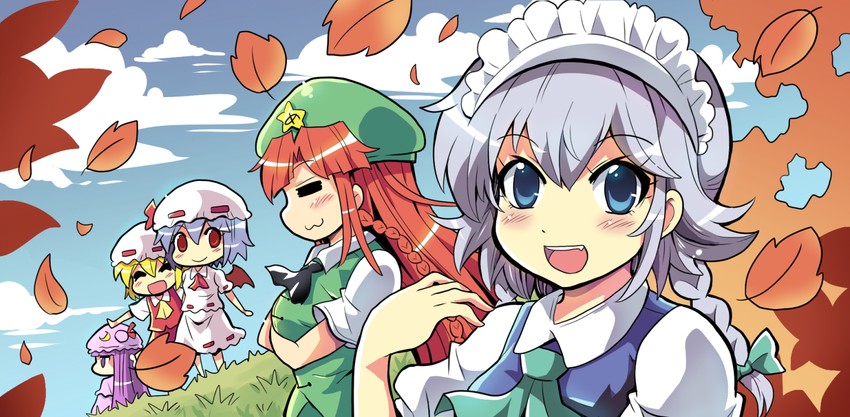 remilia scarlet, flandre scarlet, izayoi sakuya, patchouli knowledge, and hong meiling (touhou) drawn by colonel_aki